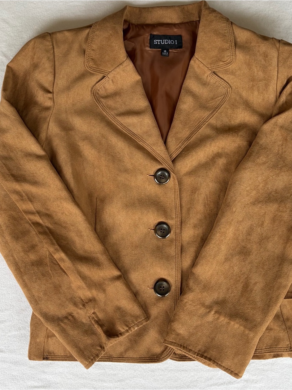 Vintage Academia Faux Suede Blazer Jacket Tan Color Size 14